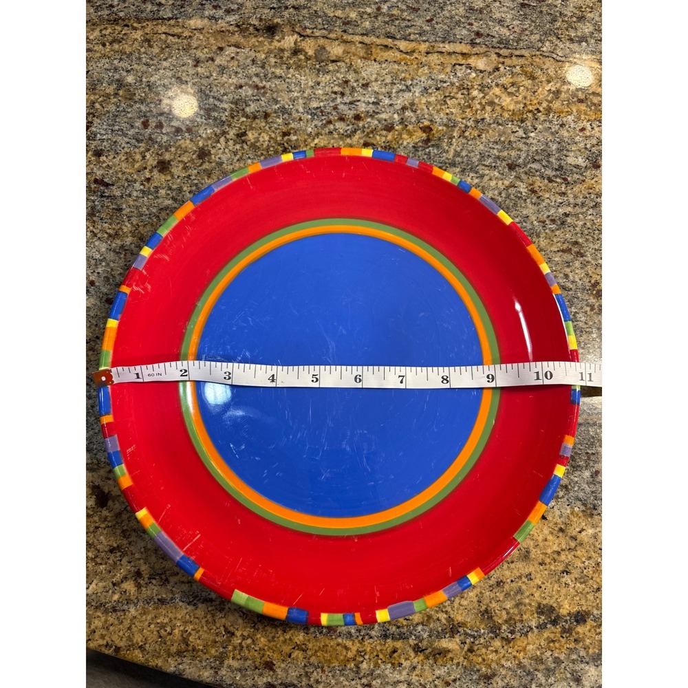 8 Dansk Caribe Antigua Striped Plates Set of 4 Dinner 4 Salad Blue Red Ceramic - Picture 7 of 8